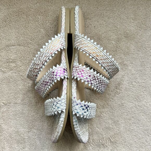 Nayla Clara Rainbow Fish Scales Slide Flat Sandals Women 7 Zig Zag Wide Straps - Picture 7 of 15